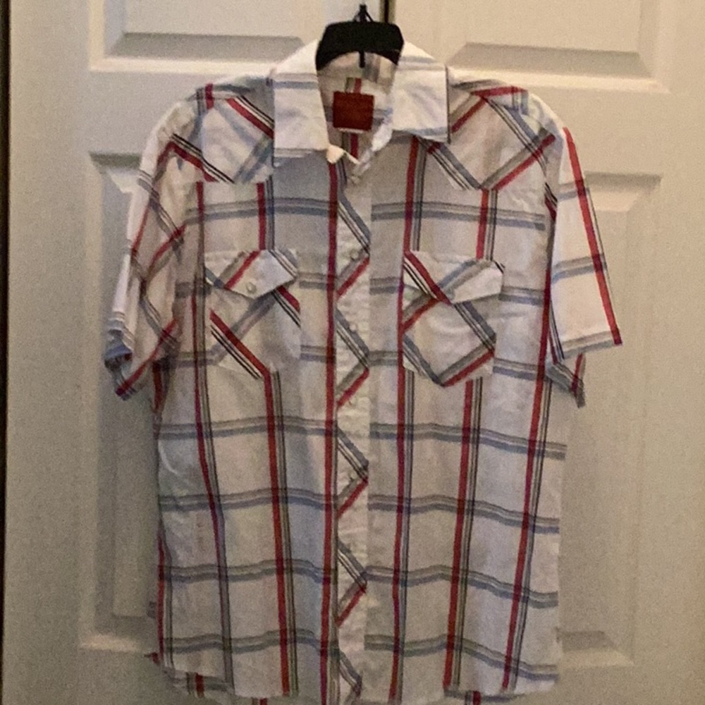 🤠Rustler Fun Pearl Snap button Up~Short sleeve~Western~ Size Large Shirt 🤠